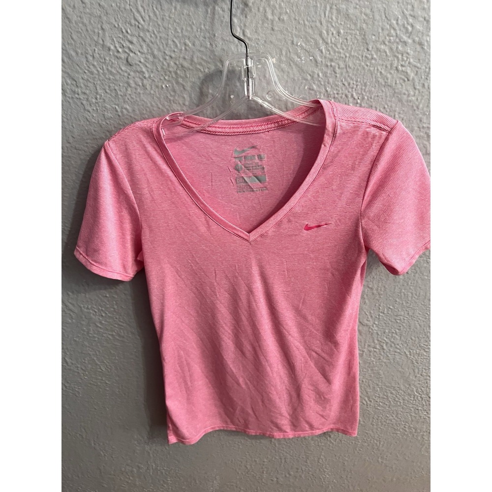 Nike Dri-FIT Pink V-Neck Tee  Shirt Pink Color Size XS